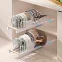 Magheo 2 Pack Pull Out Pots and Pans Organizer Under Cabinet, 22" Deep Expandable Pot Lid Organizer and Storage with 10 Adjustable Dividers Adhesive Pot and Pan Holder Rack with Handle Bracket(White)