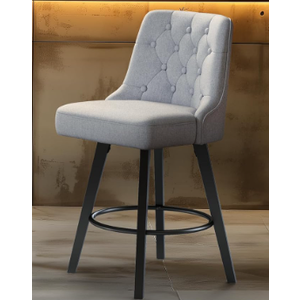 Modern Swivel Bar Stools with Back, 26" H Seat, 360 Rotation Counter Height Chairs, Retro Upholstered Barstools for Kitchen Island with Solid Wood Legs, Linen Fabric, Beige Gray