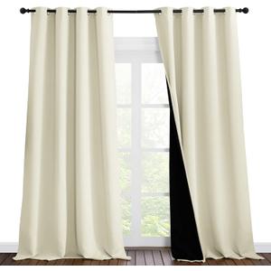NICETOWN Thermal Insulated 100% Blackout Curtains, Noise Reducing Performance Drapes with Black Lining, Full Light Blocking Drapery Panels for Patio (Beige, 1 Pair, 55 inches x 96 inches)