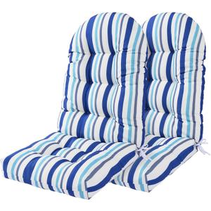 Enipate Weather Resistant Adirondack Chair Cushions Set of 2, High Back Rocking Chair Cushion, Indoor Outdoor Patio Tufted Thicken Lounge Cushion Seat Pads (New Striped Blue 2-pack)