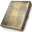 Retro Cigarette Case Victorian Style Metal Holder for Regular, King and 100's Size Credit Card Holder Pocket, Large with Etched Pattern RFID Protective Security Wallet (EL-100AB, Antique Brass)