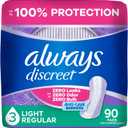 Always Discreet Adult Incontinence Pads for Women, Drier, 3 Drop Regular Length, Light Absorbency, Pads for Bladder Control Management, Bladder Leaks, & Postpartum Pads, 90ct