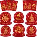 Merry Christmas Paper Plates and Napkins - 62pc Red and Gold Tableware for Winter Holiday Decoration