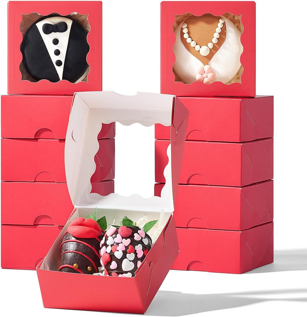RomanticBaking 3 " x 3 " x 1 " 100PCS Chocolate Truffle Boxes for 4Cookies Boxes Soap Boxes Donut Boxes Macaron Boxes Mini Bakery Boxes with Window Brownie Box