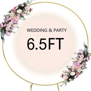 6.5FT Round Backdrop Stand Arch Balloon Golden Metal Circle Garland Frame Wedding Arch Frame Backdrop for Parties, Baby Shower, Ceremony and Graduation Decorations