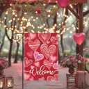 Artofy Welcome Valentines Day Small Decorative Garden Flag, Red Love Heart Yard Lawn Outside Decor, Anniversary Wedding Burlap Outdoor Home Decoration Double Sided 12 x 18