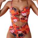 Eomenie Womens Cutout One Piece Swimsuit with Ring Linked Sexy Monokini Bathing Suit for Beach Vacation (Small, Red Black Print)