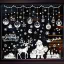 202Pcs Christmas White Window Clings Xmas Windows Stickers Snowflake Santa Claus Window Decal Reusable Double Sided Printed Self-Adhesive Windows Decoration for Xmas Holiday Winter Party 9 Sheets