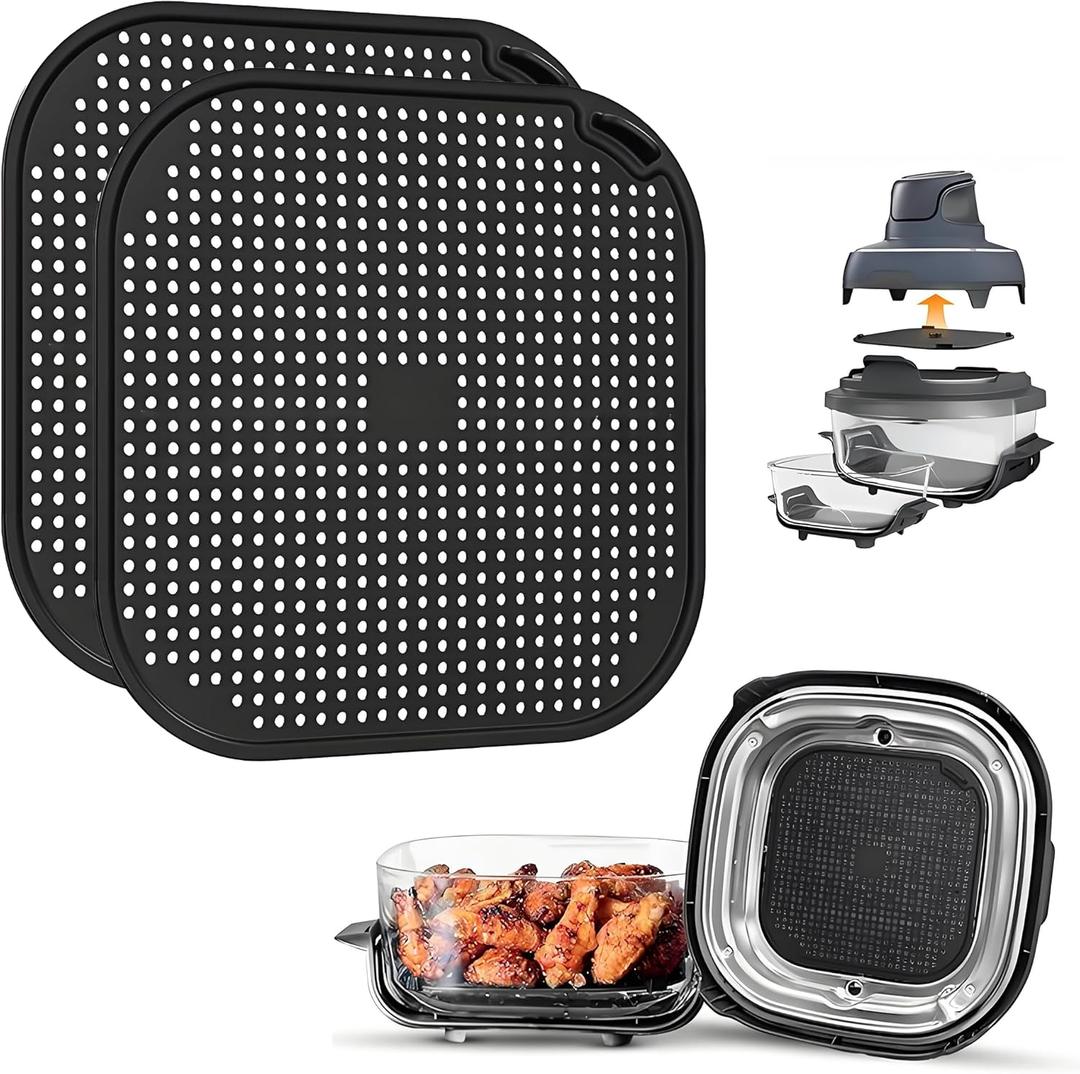 Silicone Splatter Shield for Ninja FN101 Air Fryer, Heat Resistant Silicone Splash Guard Mat for Ninja Crispi Air Fryer, Food-grade Air Fryer Accessories, 2 Pack (Black)