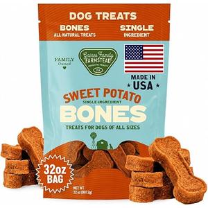 Gaines Family Farmstead Sweet Potato Dog Bones – 32 oz Bag, All-Natural, Single Ingredient, Grain-Free Dog Treats for Digestive Health, High Fiber - Training & Rewards, Made in USA