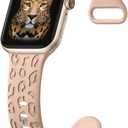 CreateGreat Engraved Bands Compatible with Apple Watch Band 40mm 41mm 38mm 42mm 44mm 45mm 46mm 49mm, Leopard Pattern Soft Silicone Strap Compatible with iWatch Series 10 9 8 7 6 5 4 3 2 1 SE Ultra (Leopard-Milk Tea)