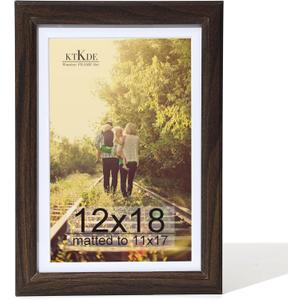 KTKDE 12x18 Wooden Picture Frame,Display Pictures 11x17 with Mat or 12x18 Without, Tempered Glass, 18 by 12 Walnut Frame Wall Gallery Photo Frames Poster Frame best gift