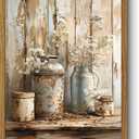 Qenundme Framed Rustic Farmhouse Floral Canvas Wall Art Florals in Rusty Cans Print Posters Vintage Country Flower Still Life Pictures Paintings Prints for Bathroom Bedroom Living room Decor 16X24in, 24L" x 16W"