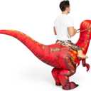 Spooktacular Creations Adult Inflatable Dinosaur Costume, Riding a Raptor, Printing T-rex Air Blow-ups with Light Eyes (Red)