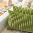 Kevin Textile Pack of 2, Corduroy Soft Solid Spring Decorative Square Throw Pillow Covers Cushion Cases Pillow Cases for Couch Sofa Bedroom Car 22 x 22 Inch 55 x 55 cm, Green