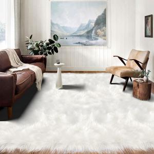 Latepis 9x12 Area Rug for Bedroom White Fluffy Rugs Washable Faux Fur Rug for Living Room Fuzzy Shaggy Rug for Office Entertainment Room Home Dcor Rectangle