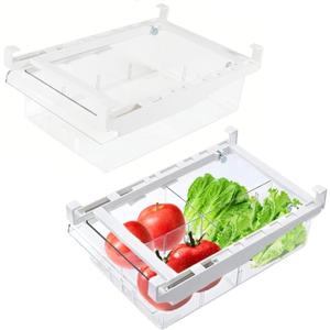 YekouMax Fridge Drawer Organizer, Refrigerator Organizer Bins, Pull Out with Handle, Fridge Shelf Holder Storage Box, Clear Container for Food,Drinks,Fit for Fridge Shelf Under 0.6" (2 Pack Medium)