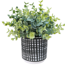 Winlyn Small Faux Potted Plants Artificial Eucalyptus Plant in Chic Gray Geometric Ceramic Pot 7.9" Tall for Modern Home Table Mantel Shelf Office Desktop Greenery Centerpiece Decorations