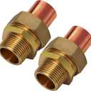 2 Pack 3/4" C x MIP LF Brass Pipe Union Sweat to Male Iron Threaded Copper Fitting for HVAC Hot Cold Water Agricultural Irrigation Building Fire Protection Machine Instrumentation Pump Valve