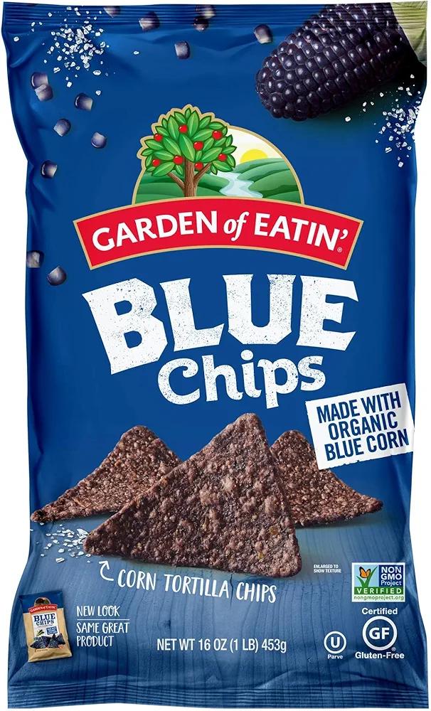 Garden of Eatin' Blue Corn Tortilla Chips, Blue Chips, 1 lb bag (Pack of 12), Best By 14 May 2025
