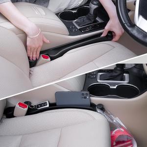 Givifive Car Seat Gap Filler Set of 2, Soft Foam Multifunctional Seat Side Gap Filler with Organizer & Hook Function, 3in1 Gap Stopper Universal Fit Car SUV Truck Fill The Gap Between Seat & Console (Most Cars  Standard, Black)