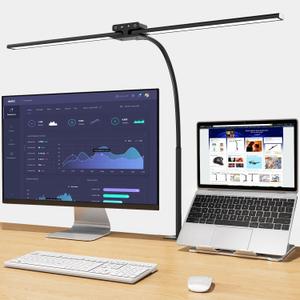 EppieBasic Desk Lamp,24W Led Desk Lamps with Clamp,Double Head Desk Light for Home Office, Architect Desktop Lamp Eye Care Workbench Office Table Light for Monitor Studio Reading (Black)