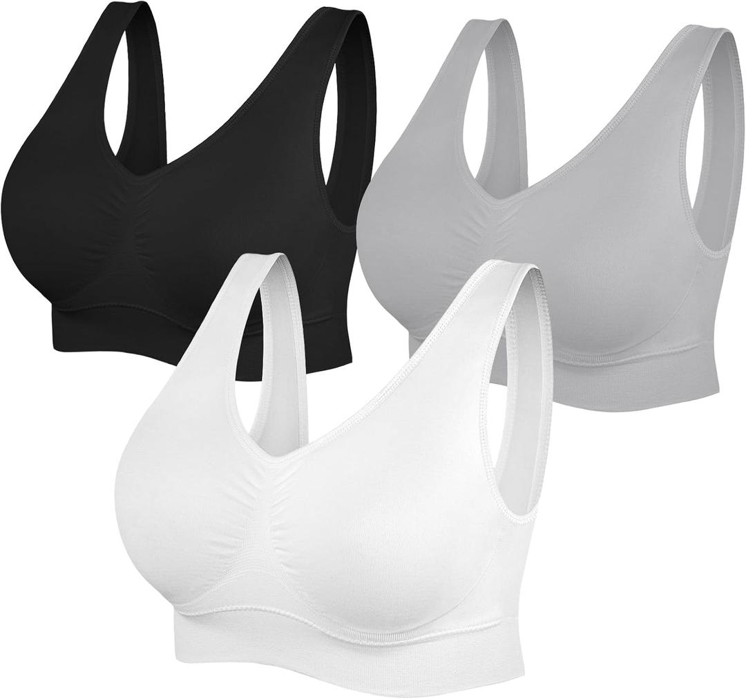 Womens Sports Bras, Yoga Comfort Seamless Stretchy Sports Bra for Women 3 Pack, Small