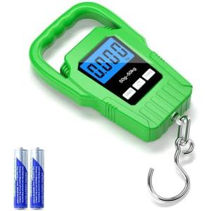 SKEAP Digital Fish Scale Hanging Scale Fishing Scale,110lb/50kg Luggage Scale,Upgrade Large Handle & Backlit LCD Display, Electronic Balance Digital Fishing Postal Scale,Green,Fishing Gifts for Men