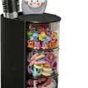 Azurphoric Hair Accessories Organizer with Hair Brush Holder, Rotatable Makeup Brush Holder for Necklaces, Earring, Bracelet, Ring, Makeup Brushes, Hair Clip and Hair Accessories (Black, 3-Layer)