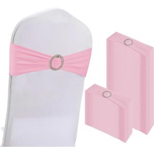 100PCS Spandex Stretch Chair Sashes Bows Elastic Chair Cover Bands Ties with Buckle Slider for Wedding Party Reception Events Universal Ceremony Banquet Decorations(Pink)