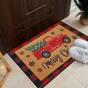 JarThenaAMCS 2Pcs Merry Christmas Door Mat Combo Set 16.5" x 29" Xmas Truck Imitation Coir Welcome Doormat with 23.6" x 35.4" Red Black Plaid Rug for Indoor Outdoor Home Bathroom Decor