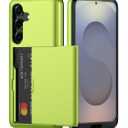Nvollnoe for Samsung Galaxy S25 Case with Card Holder Dual Layer Heavy Duty Protective Case Hidden Card Slot Slim Wallet Cover for Samsung S25 6.2''(Fluorescent Green)