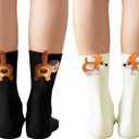 Adorable Dog Ball Socks with 3D Fuzzy Balls - 2 Pairs of Cotton Personality Crew Socks for Women, Featuring Dachshund and Corgi Designs, Excellent Gift for Dog Lovers