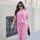 Ekouaer 2 Pack Womens Ribbed Knit Lounge Set Short Sleeve Loungewear Henly Neck Top and Pants Sleepwear Pajama with Pockets (M, Pink)