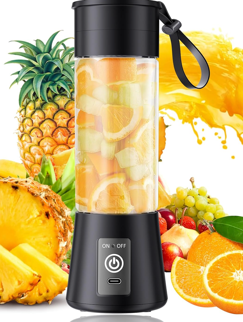 Cordless Mini Blender Make Smoothies & Shakes - Portable Blender with 380ML BPA-Free Travel Cup, USB Rechargeable, Easy to Clean, Suit in Gym/Office (Black)
