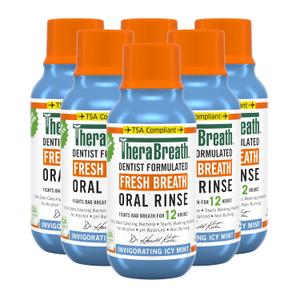 TheraBreath Fresh Breath Dentist Formulated Oral Rinse, Icy Mint, 3 Ounce (Pack of 6) (EXP: 11/2028)