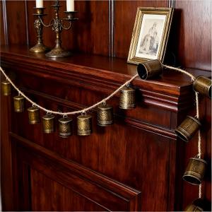 Zonon Christmas Bells Garland Brass Bells on String 24 Bronze Metal Cow Bell on Jute Rope 9 ft Rustic Vintage Garland Banner for Christmas Tree Mantle Farmhouse Fireplace and Wall Decor