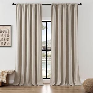 Joydeco Faux Linen Curtains 96 Inch Length 2 Panel Set, Light Filtering Curtains for Bedroom, 52 Inche Wide Living Room Drapes with Back Tab Rod Pockets (52x96 inch, Linen)