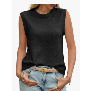 Saodimallsu Womens Sleeveless Sweater Vest Summer Casual Cap Sleeve Crew Neck Loose Knit Lightweight Pullover Tank Tops, Size S