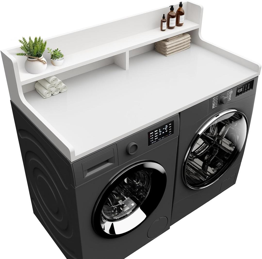 Washer Dryer Countertop, 54" x 27.55" 2-Tier Washer Dryer Topper with Edge, for Laundry Room Organization Whisper White