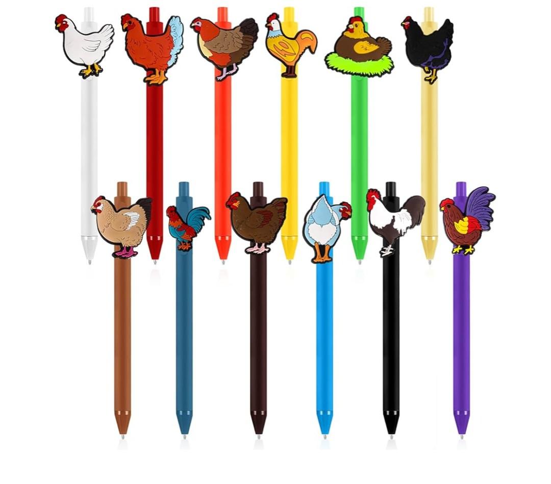 12 Pcs bird Lover Gifts Funny Pens Bulk Roosters Turkey Hen Farm Animal Ballpoint Pens for Chicken Lovers Farm Christmas Party Decor Desk Pet Supplies