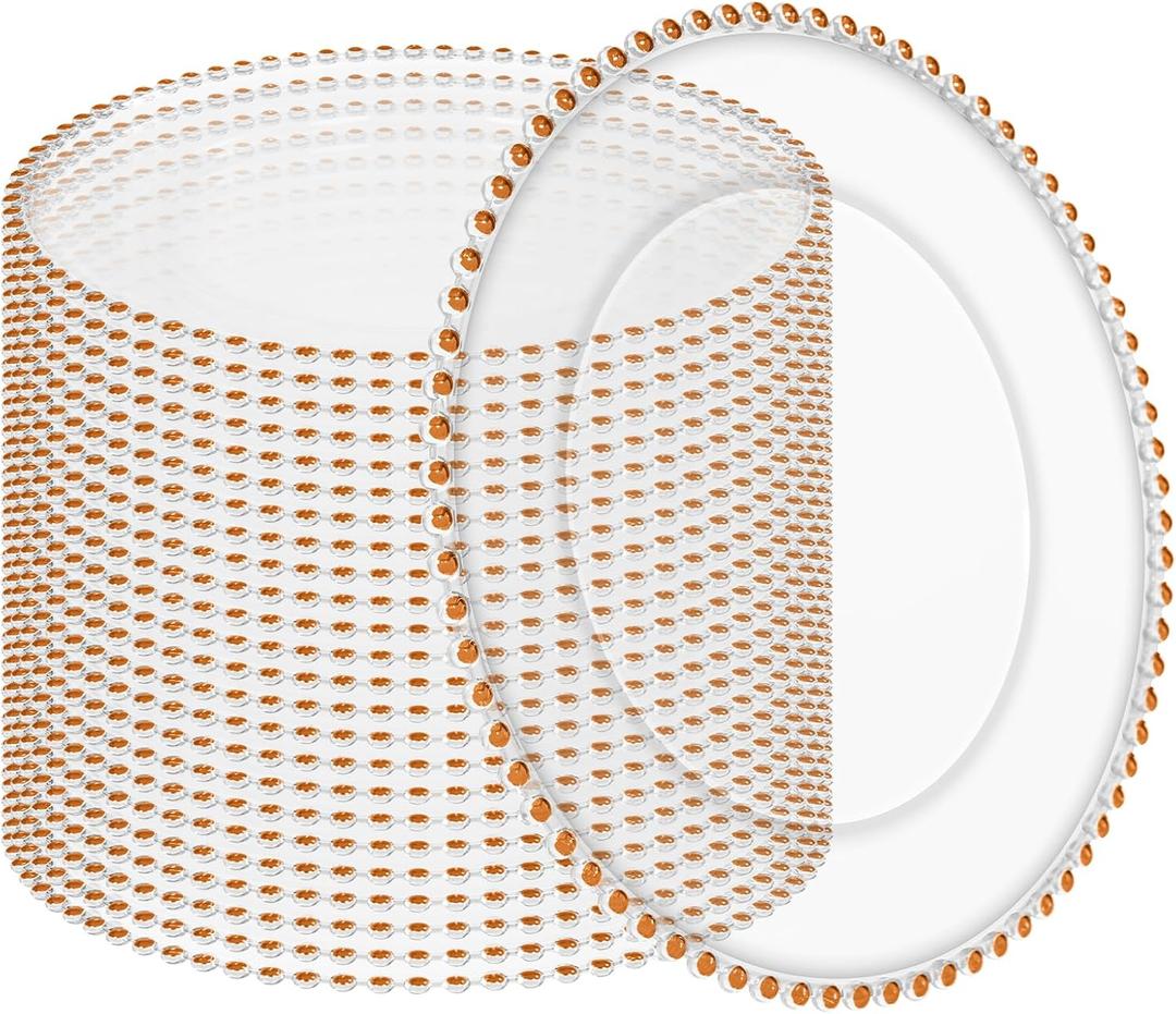 24 Pack Clear Charger Plates Bulk Wedding, 13 Inch Plastic Round Dinner Chargers with Orange Beaded Rim, Acrylic Round Decorative Plates for Wedding Party Home and Tabletop Decor (Orange)