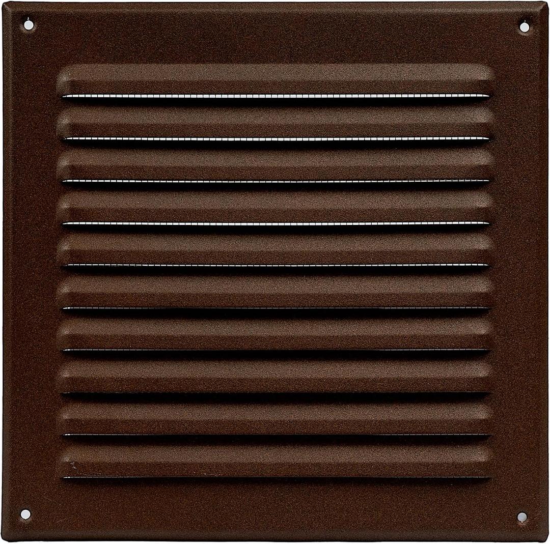 8'' x 8" Inch (Opening) Square Ventilation Grille - Brown Metal Air Vent Cover with Mesh Screen Guard - Inside/Outside use Louver Grille - 10" x 10" Inch (Outer Size) Soffit Vent