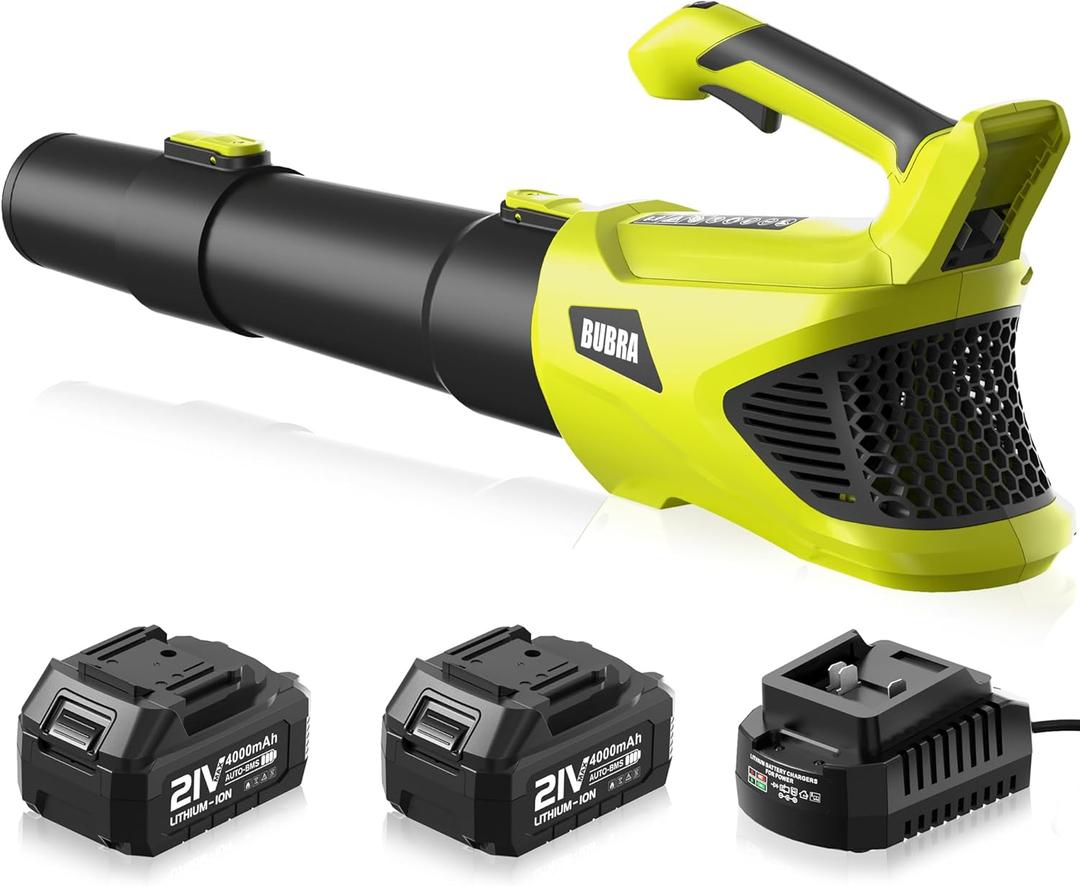 Cordless Leaf Blower 21V Electric Leaf Blower Cordless Powerful 500 CFM with 2 X 4.0Ah Batteries and Charger, 5 Speed Modes, Lightweight Battery Powered Leaf Blowers for Lawn Care and Yard Clearance (Green)
