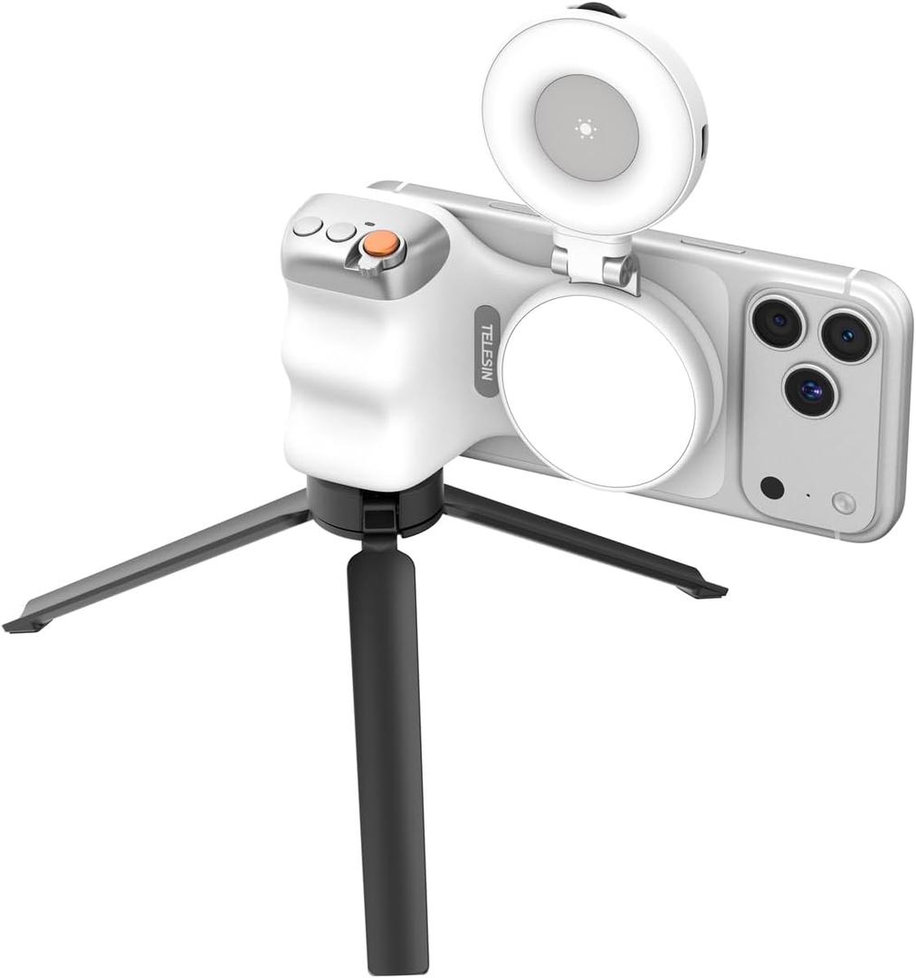 TELESIN Fun Shot Magnetic Phone Camera Grip + C03 Magnetic Selfie Light + Metal Tripod 3 IN1 Creator Bundle Kit for Compatible with iPhone Magsafe & Android Selfies/Photography/TikTok/Zoom Calls/Video