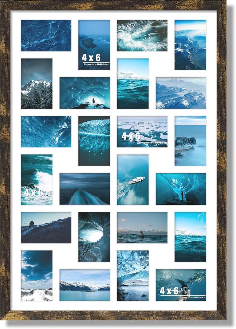 DUENPY 22x32 Collage Picture Frame 4x6 Picture Frames Collage Wall Decor Displays twenty four 4x6 inch Photos Horizontal Wall Mounting Display and Vertical Brown