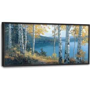 Large Birch Tree Wall Art for Living Room, Forest Lake Canvas Oversized Wall Decor, Nature Landscape Framed Pictures Painting Print Artwork for Bedroom Office 60" L x 30" W