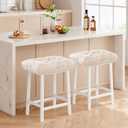 Rectangular Stool Cushion Set of 2, Soft Saddle Stool Cushions with Ties, Nonslip and Washable, Beige, 18 x 10.5 x 4 Inch