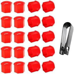Yourkar 20 PCS Wheel Nut Covers Bolt Caps, 19mm Anti-Theft Wheel Lug Bolt Covers with Removal Tool, Automotive Hub Screw Exterior Protection Cap, Decorative Car Accessories (Normal, Red)