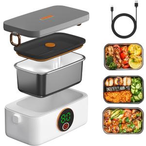 BOKASM Portable Cordless Electric Heated Lunch Box for Adults,Heating Food Warmer Lunch Box,Rechargeable 16000mAh Battery,4.2Cups Capacity Inner Container,Lunchbox for Travel,Outdoor,Picnic,Office